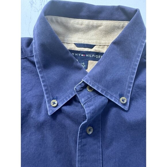Vintage Tommy Hilfiger Men's L Heritage Work Shirt Button Navy Blue Long Sleeve - Picture 2 of 12